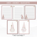 lined pink gnome stationery set